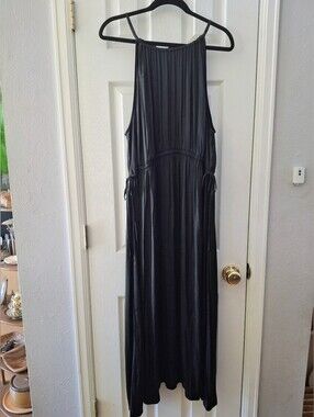 Lane Bryant Black Sleeveless Halter Maxi Dress with Side Tie